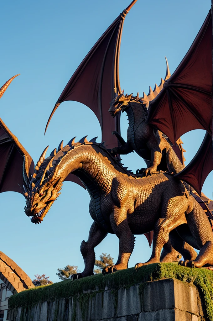 Draw a bright red flag fluttering in the wind. On the flag, a dragon symbol delicately embroidered with iridescent black thread, creating the image of a dark dragon writhing in strength and power. The light of dawn or dusk can illuminate the flag and the city wall, Highlights the reflection of the dragon logo and creates a mysterious and magnificent scene.