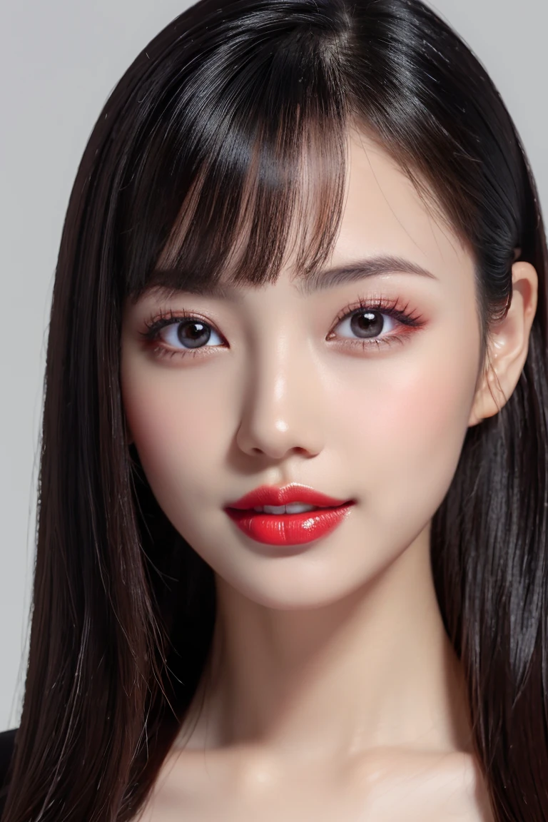 (Highest quality、Tabletop、8k、Best image quality、Award-winning works)、Cute beauty、(nude:1.3)、(The simplest pure black background:1.5)、(Face close-up:1.6)、Accentuate your body lines、Beautiful and exquisite、Expressionless、(look straight at me:1.1)、(stand upright facing forward:1.1)、(Perfect Makeup:1.1)、(Bright lipstick:1.1)、Ultra-high definition beauty face、Ultra HD Hair、Ultra HD Shining Eyes、super high quality, Vibrant and lustrous lip colour、Accurate anatomy、Very beautiful skin、Ultra high resolution and beautiful, Glowing Skin、An elegant upright posture when viewed from the front、Sweaty skin、Hot Face、Damp Hair、Moisturized Skin