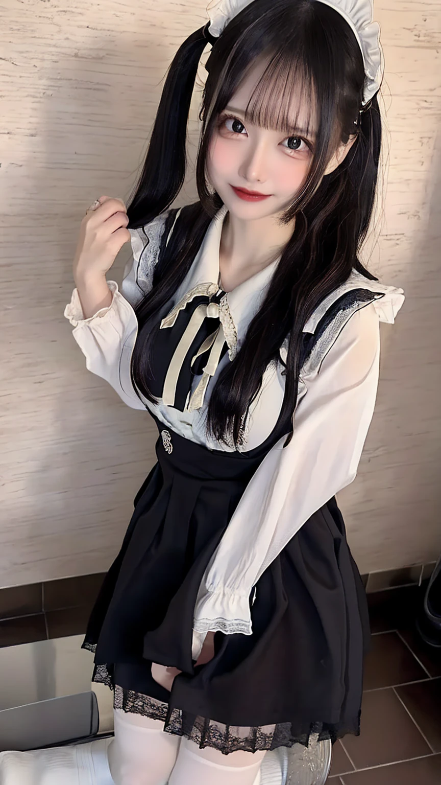 ((Highest quality、High resolution、8k、masterpiece:1.3))、Dynamic Angle、wallpaper、1 Girl、Unparalleled beauty、Ultimate beauty、Highly detailed face、Delicate eyes、Laugh shyly、Sexy Looks、Depth of written border、Particles of light、Side light、Long Hair、((blonde、Maid、Maid服))、(Holding up her skirt with both hands)、((Her skirt was lifted、Her pussy is exposed.、She shyly lifted her skirt、Showed her pussy.))、(Love juice dripping from pussy)、Perfect body、Beautiful breasts、Big Breasts、Cleavage、Knee socks、Thighs、slim、thin、Old castle at night