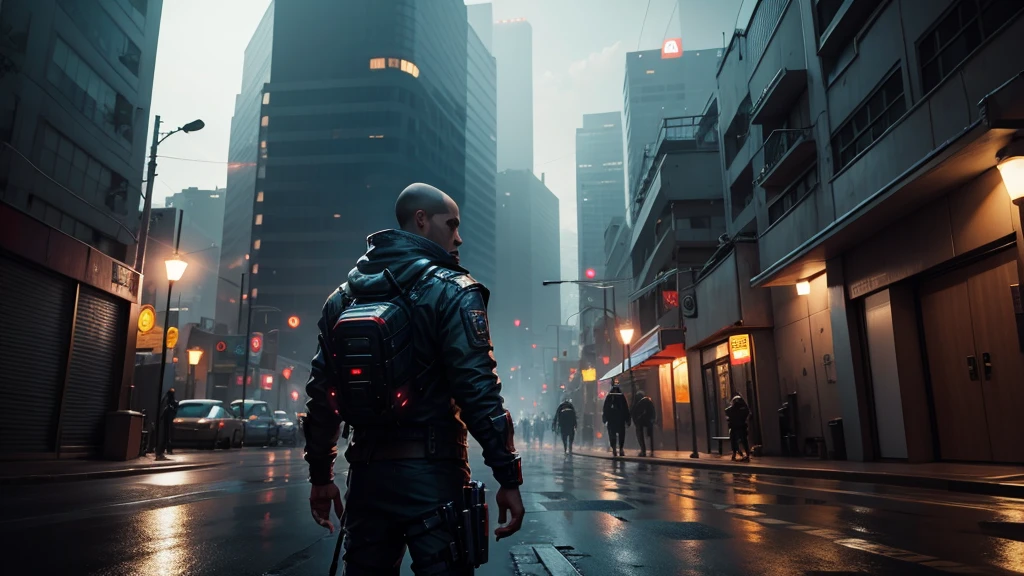 cidade cyberpunk, Action, noite, atmospheric, detalhes em 8k, high level of detail
