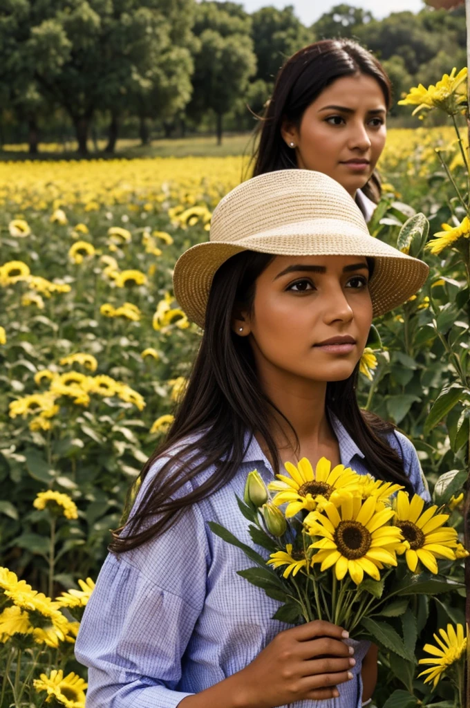 Mujer en medio de flores de campo