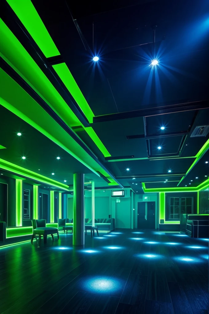 Create a nightclub of green and blue colors