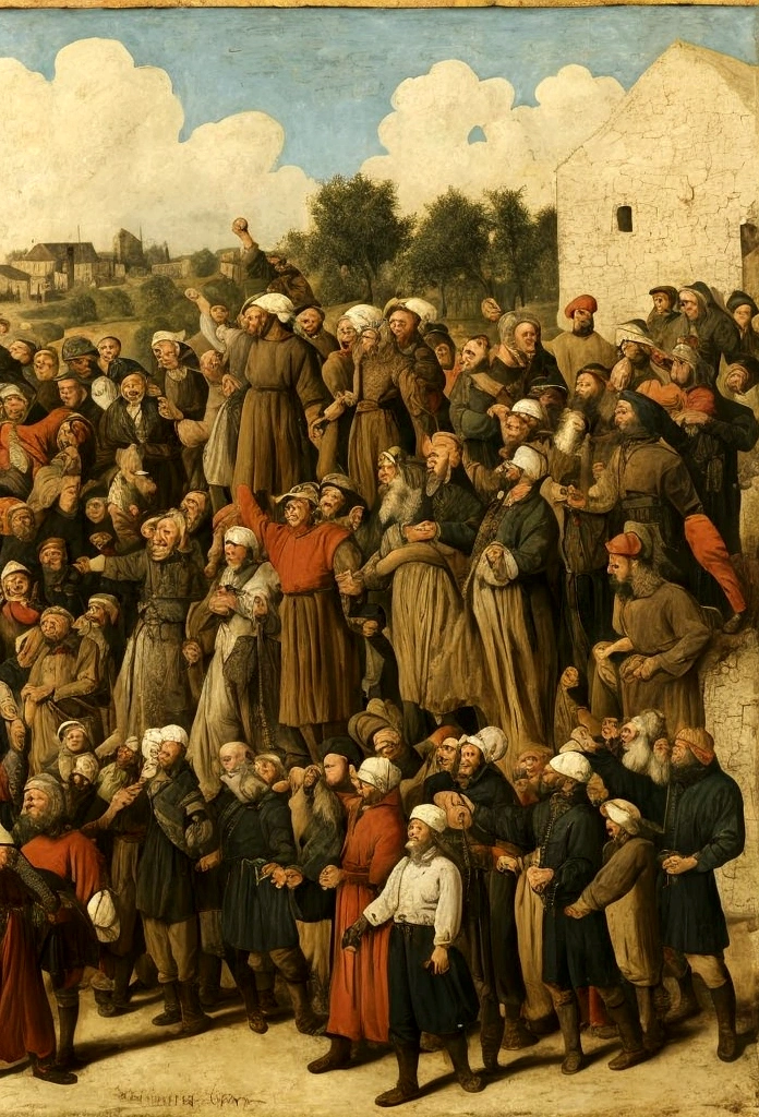 Portrait of peasants and workers raising fists