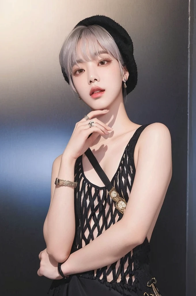 Mujer araffada con un vestido negro y un sombrero negro., sun yunjoo, kim taejin, heonhwa choe, seson yoon, cai xukun, kim doyoung, marimacho de pelo corto platino, hong junio hyung, parque ji min, Jaeyeon Nam, retrato de una mujer como reol, hyung tae, con pelo corto, jia, jimin, park jimin, jimin de BTS, korea, boy