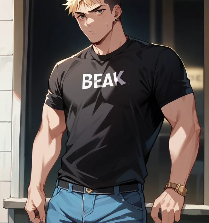 Please create a black polo t-shirt design with the brand name "Coffee break" in gold