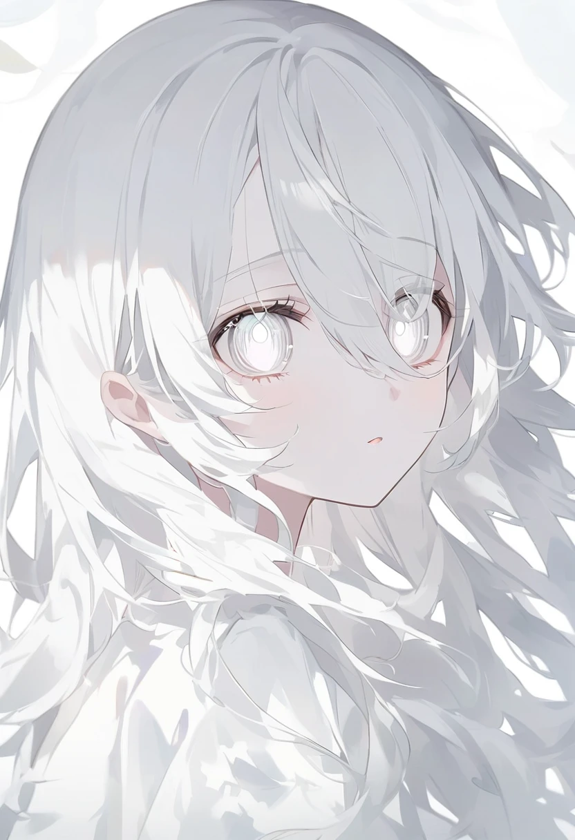 eyes white、eyes whiteで塗り潰されている、All eyes are white、真っWhite eyes、(White eyes)、White of the eyes、White skin、pure white、Lifeless、No highlights in the eyes、Eyes without highlights、Anime Style、One person、One personの少女、off white色、off white、Girl、Light white hair、Hair color is off white、Thin hair white、Long Hair、Eye color is pale white、Pale white eyes、Off-white eyes、White eyes、真っWhite eyes、All of the eyes are off white、All-white girl、off white色のGirl、White background、White background、White room、There are highlights on the eyes、emotionless、cute、An endearing look、beautiful、eyes white
