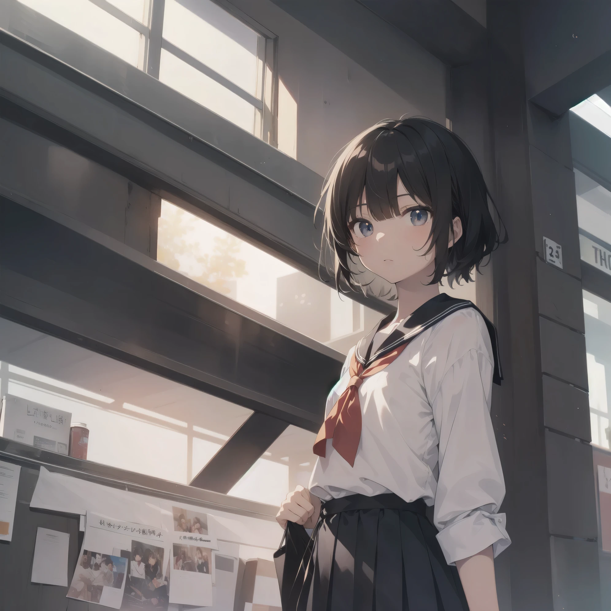 ultra-absurdres-Top quality by artist God, ultra-detailed, high resolution, anime moe artstyle, best anime 8k konachan wallpaper, pixiv contest winner, pool:2810, perfect anatomy,break, 1girl, (Please draw a girl walking sleepily to school alone. )break,(Solo,little female, 13-year-old:1.3),Full limbs, complete fingers,a junior high school student, (very short hair), short cut, flat chest, , small butt, small black eyes, beautiful detailed eyes, well-proportioned iris and pupils, expressive eyes, highres detailed hair, soft expression, salor school_uniform, sailor collar, serahuku, bow, pleated skirt,(Detailed Lighting), (Detailed background), in the School commute route. break,super detailed skin, Best cinematic lighting powered by famous artist, 8k,beauty illustration,photoshop_(medium),very aesthetic,break,((artist:takafumi )), artist:clamp ,artist:carnelian ,artist:kantoku ,