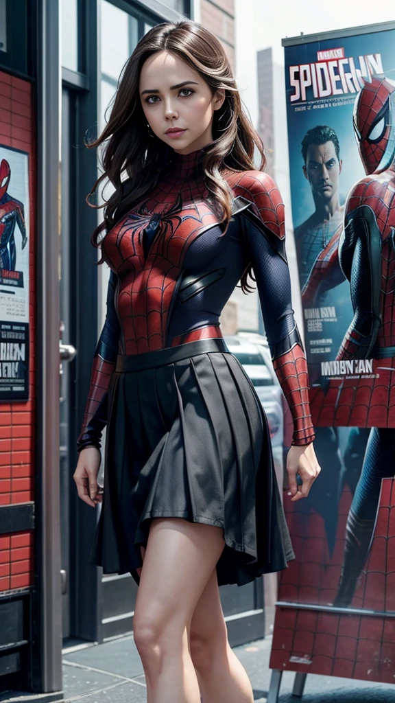 Eliza Dushku、マーベルコミックの映画Poster、so beautiful、Movies about Spider-Man、sexy、whole body、Wearing a skirt、Premiere Date、Poster、belly buttonを突き出す、new york、She's wearing a ripped Spiderman suit、The suit is torn、Wearing a skirt、Red and black color scheme、dynamic、masterpiece、Highest quality、Super detailed、Very detailed、Delicate and beautiful shine、Ultra-high resolution、Cinematic、break、breakドロップ、(Torn clothes:1.5)、(Wet clothes:1.4)、Bare shoulders、Real Rain、Wet Hair、belly button、Exposed Skin、sexyな肩を披露