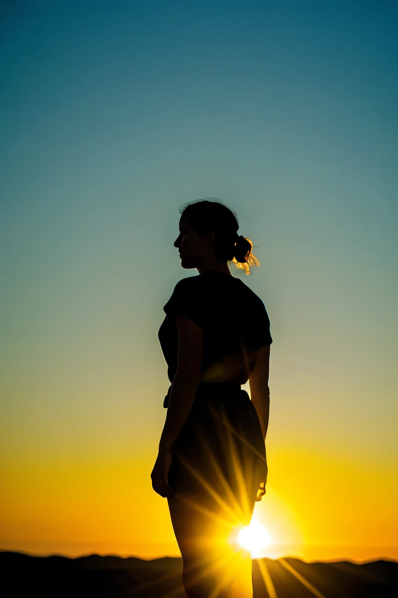 Silhouette of a person and behind it a very bright glow of light 