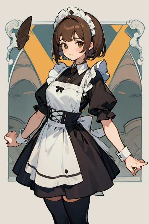 Mujer joven, semi short brown hair , en traje de maid