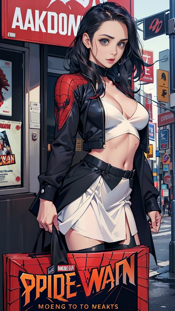 Eliza Dushku、マーベルコミックの映画Poster、so beautiful、Movies about Spider-Man、sexy、whole body、Wearing a skirt、Premiere Date、Poster、belly buttonを突き出す、new york、She's wearing a ripped Spiderman suit、The suit is torn、Wearing a skirt、Red and black color scheme、dynamic、masterpiece、Highest quality、Super detailed、Very detailed、Delicate and beautiful shine、Ultra-high resolution、Cinematic、break、breakドロップ、(Torn clothes:1.5)、(Wet clothes:1.4)、Bare shoulders、Real Rain、Wet Hair、belly button、Exposed Skin、sexyな肩を披露