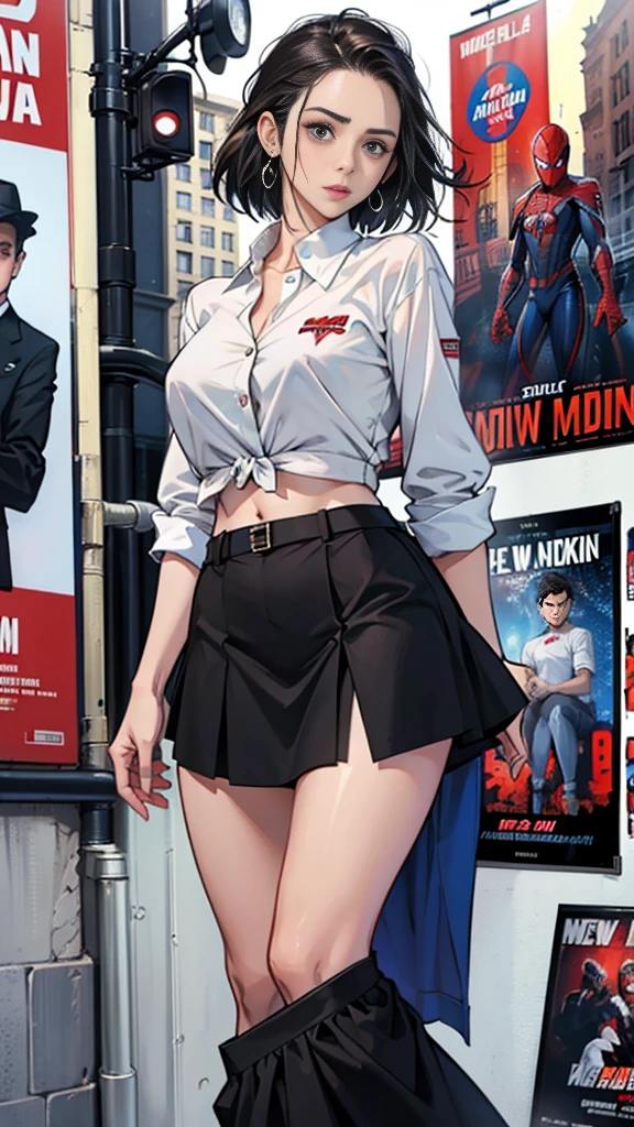 Eliza Dushku、マーベルコミックの映画Poster、so beautiful、Movies about Spider-Man、sexy、whole body、Wearing a skirt、Premiere Date、Poster、belly buttonを突き出す、new york、She's wearing a ripped Spiderman suit、The suit is torn、Wearing a skirt、Red and black color scheme、dynamic、masterpiece、Highest quality、Super detailed、Very detailed、Delicate and beautiful shine、Ultra-high resolution、Cinematic、break、breakドロップ、(Torn clothes:1.5)、(Wet clothes:1.4)、Bare shoulders、Real Rain、Wet Hair、belly button、Exposed Skin、sexyな肩を披露