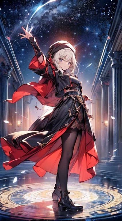 (Imagem conceitual do personagem:1.3), uma mulher madura com longos cabelos pretos e uma roupa branca, (em um lugar rochoso no deserto:1.2), (standing on an illuminated magic circle drawn on the floor:1.2, under the starry sky:1.3, sentado ao estilo indiano:0.0, Posando de ioga:0.0, com pernas abertas e joelho levantado:0.0, com pernas cruzadas:1.5, crack and open your arms:1.3, in Arabic ancient ruins:1.3), (Holding the bible:1.2), Arabic, (Post-apocalyptic:0.2), dos arknights, obras de arte no estilo de guweiz, corpoesbiano, detalhes finos. linha de frente das meninas, cute anime illustration, from linha de frente das meninas, por Yang J, splendid, 28 anos de idade, (milf:1.3), (Sozinho:1.5), (sfw:1.25), (flacidez do peito, seios de fuga, grande , cintura fina, grande ass:1.2), Criado sexy, (dark mahogany medium short hair, Updo, cabelo sobre um olho, asymmetrical hair, Cabelo Carly, low tied braids),(muslim, White scarves, faixas de cabelo, head today, Turban), (ultra high resolution, Foto RAW 8k, foto realista, contorno fino:1.3, foco claro), melhor qualidade, cinematic lighting, textile shading, fundo desfocado, Profundidade de campo, bokeh, (pupilas brilhantes, lindos olhos bem detalhados com destaque:1.3, rosto altamente detalhado), red lip, belas skins realistas:1.1, olhando para os espectadores:1.3, (dynamic angle:1.3, vista frontal:1.1, foco apertado:1.3, De baixo:1.2), (dynamic pose:1.5, Posando Sexy:1.2, inclinando-se para frente), ((abra sua boca:1.3)), (Sorriso Sedutor:1.2), Imagem centralizada, (vestindo jaqueta longa branca e roupas, vestindo vestes brancas:1.3, ((peito nu:1.37)), enfeites de platina, enrolando roupas brancas na cintura, botas longas de couro marrom escuro:1.3, translucent lace pantyhose), (((anatomia correta:1.5, anatomia perfeita:1.37))), ((ar livre:1.2, em uma noite:1.3)), grandes seios.