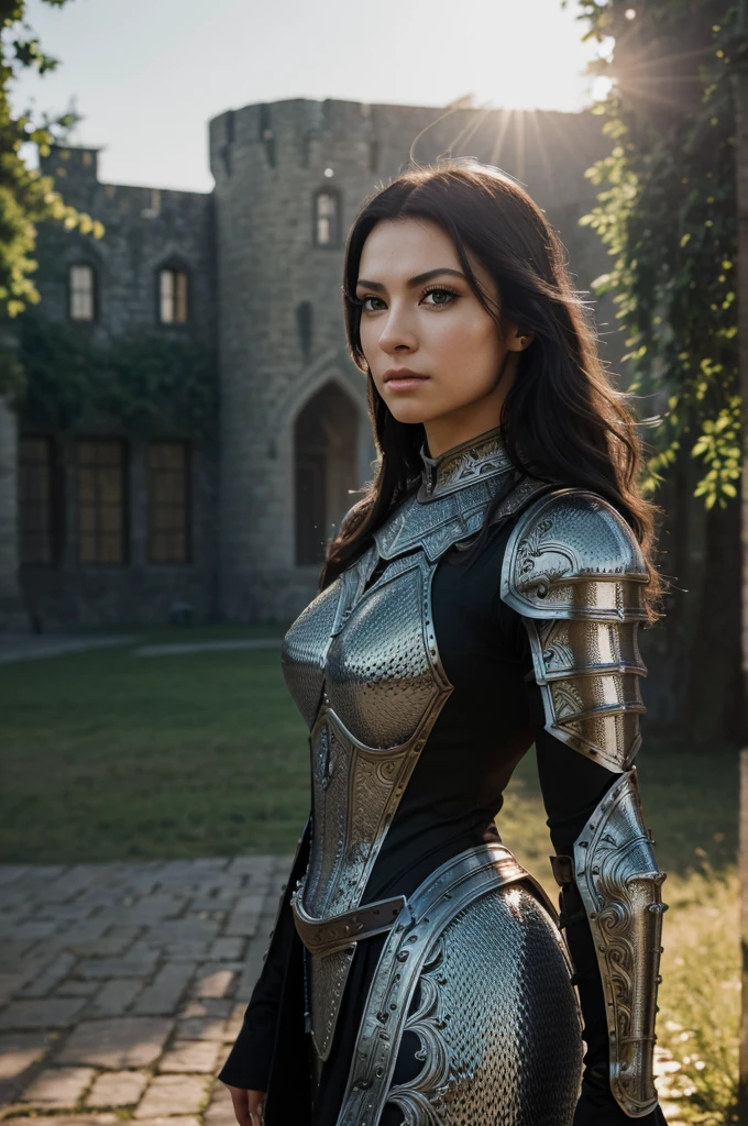 A friendly, protective character defending their people, intricate detailed portrait, cinematic lighting, hyper realistic, 8k, ((masterpiece)), vibrant colors, lush environment, dramatic pose, powerful gaze, noble expression, heroic stance, ornate armor, flowing cape, glowing aura, volumetric fog, dramatic lighting, cinematic composition, detailed textures, award winning digital art