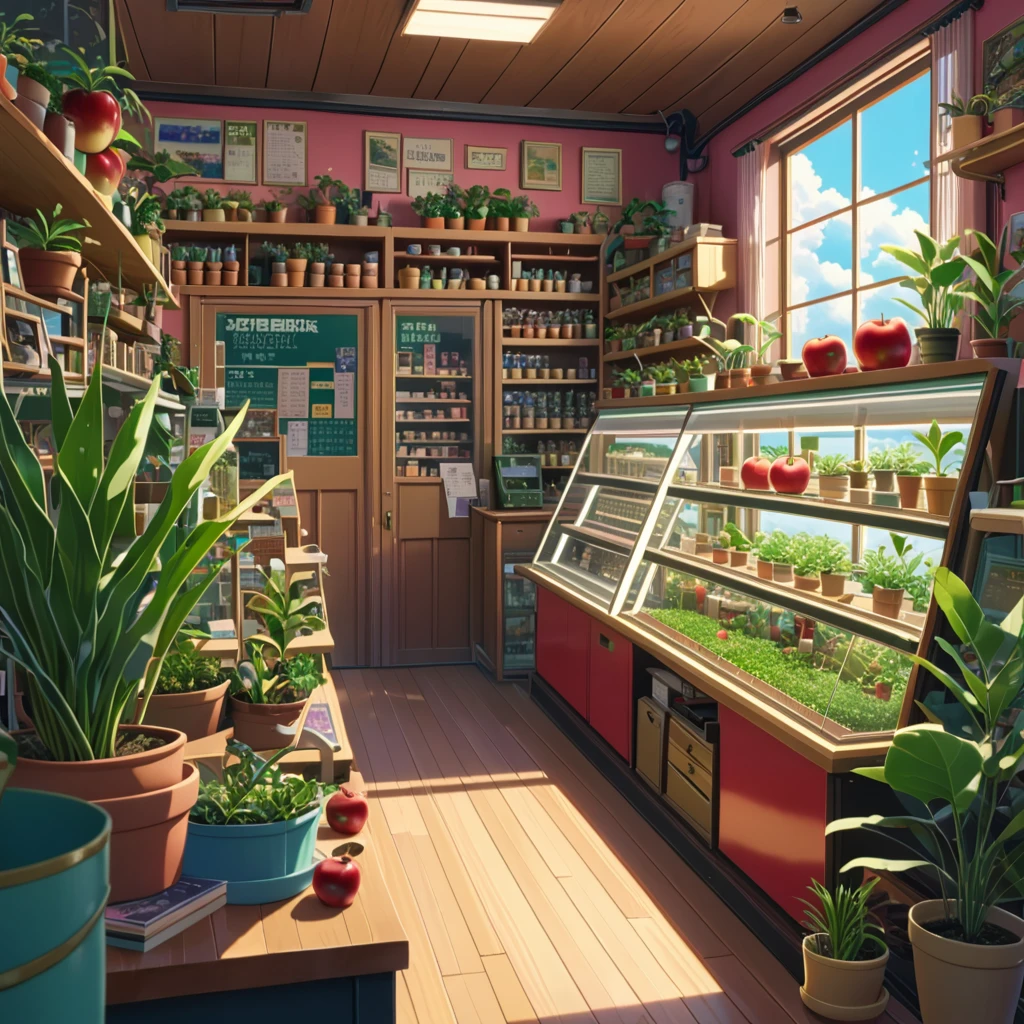 ((anime:1.4,illustration)),(masterpiece, top quality, best quality),(ultra-detailed, absolutely resolution),((16k, high res)), (((a miniature of a model of a plants shop inside an apple, incredibly detailed, a microscopic photo, photorealism)) ((cosy lofi illustration:1.4)), ((anime:1.4, illustration)),(masterpiece, top quality, best quality),(ultra-detailed, absolutely resolution),((16k, high res)) BREAK {lofi art, style of Laurie Greasley, style of Makoto Shinkai, anime aesthetic}, BREAK { (produces images with information than 40 million pixels with cinematic-like detailed textures shot on a Sony SLR).}