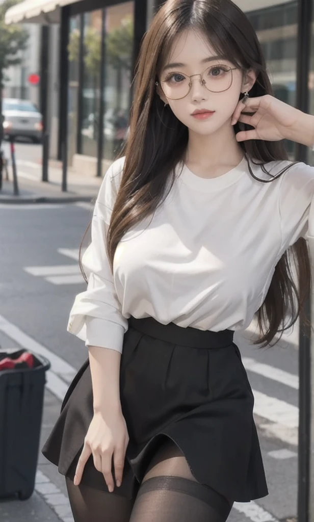 ulzzang-6500-v1.1, (raw photo:1.2), (photorealistic:1.4), beautiful detailed girl, very detailed eyes and face, beautiful detailed eyes, ridiculous, incredibly ridiculous, huge file size, super detailed, high resolution, very detailed, best quality, masterpiece, ((fashion clothing with diverse colors)), illustration, very detailed, CG, unified, 8k wallpaper, amazing, fine detail, masterpiece ,best quality, very detailed CG uniform 8k wallpaper, light on face, movie lighting, 1girl, 16 years old, long white hair, side splits, (big breasts), (no panties)), (glasses), ((dynamic pose))), ((sexy pose))), (camel toe), (half), (pantyhose)), ((black hip skirt))naked, no clothes, no panties, without clothes, nua, sem roupa, pelada, 