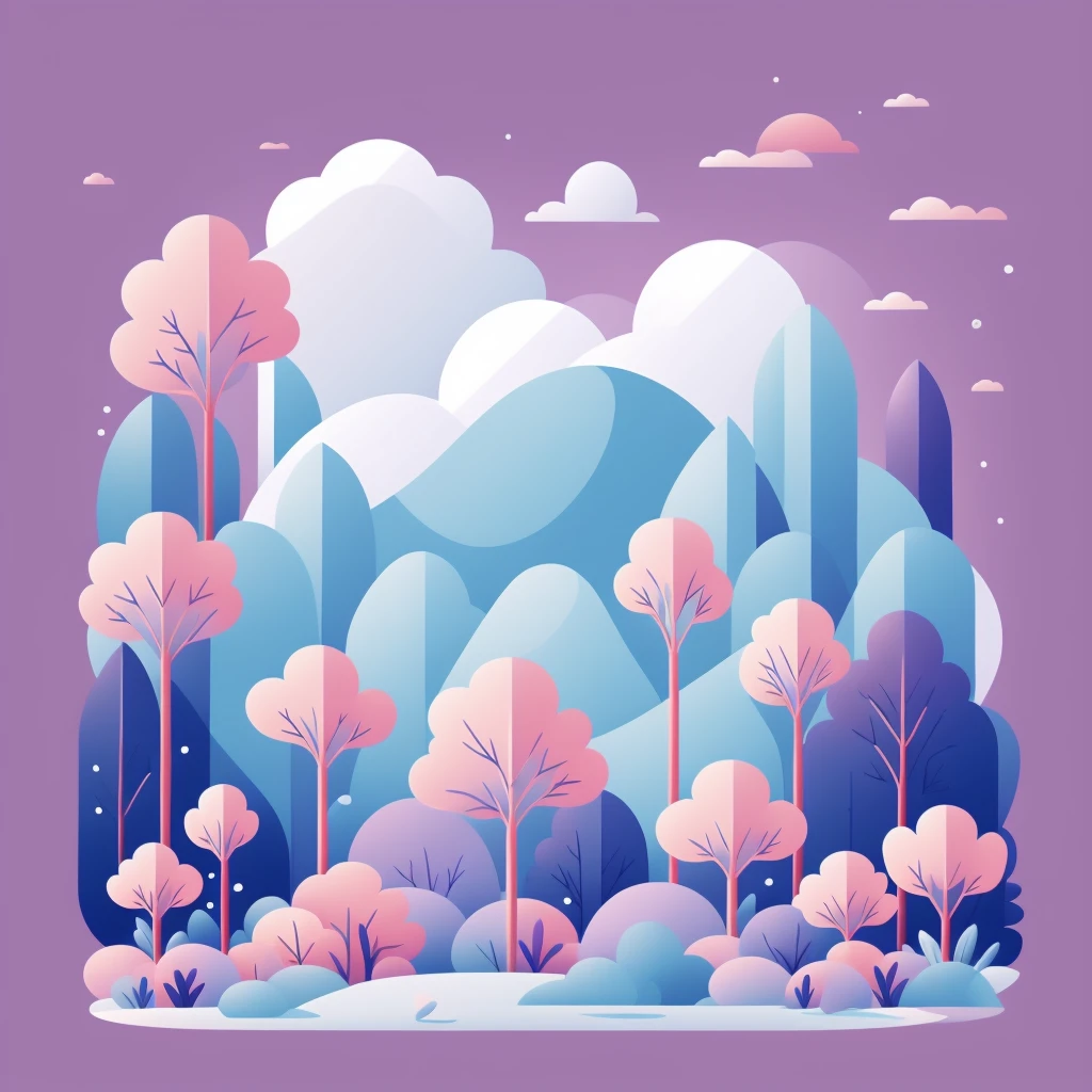 Abstract spring illustratin, minimal, vector, combination of natural and geometric, two-dimensional, using pale violet color tone, violet pastel color