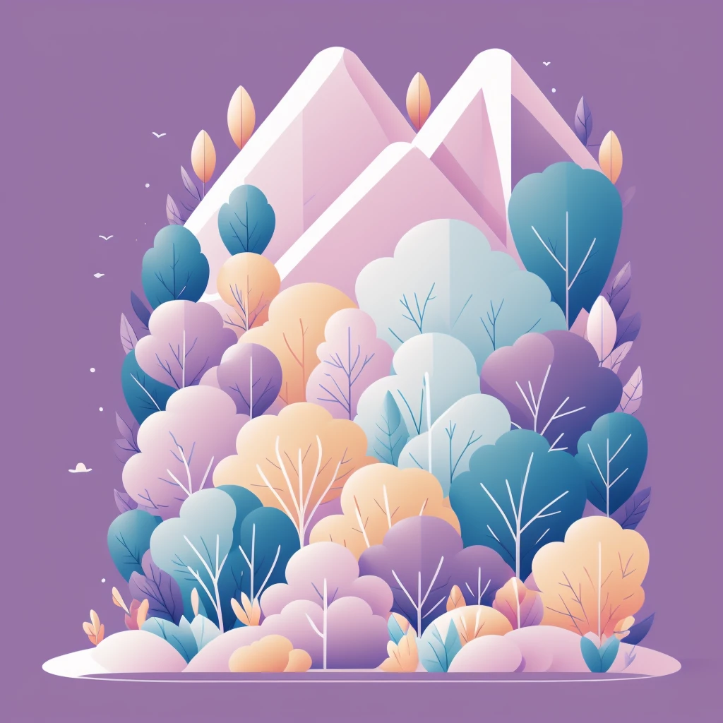 Abstract spring illustratin, minimal, vector, combination of natural and geometric, two-dimensional, using pale violet color tone, violet pastel color