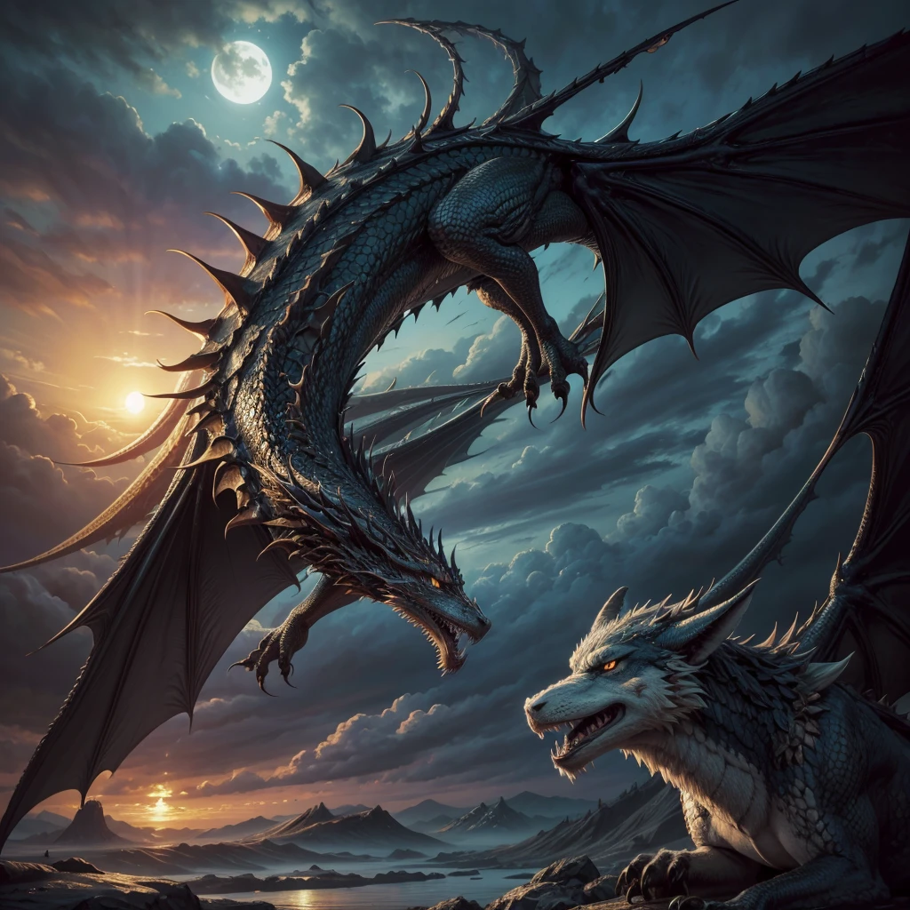 Dragon, wolf tipe, cold color, ((hight definition)), best definition, oil paint style,