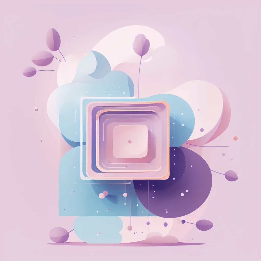 Abstract spring illustratin, minimal, vector, combination of natural and geometric, two-dimensional, using pale violet color tone, violet pastel color