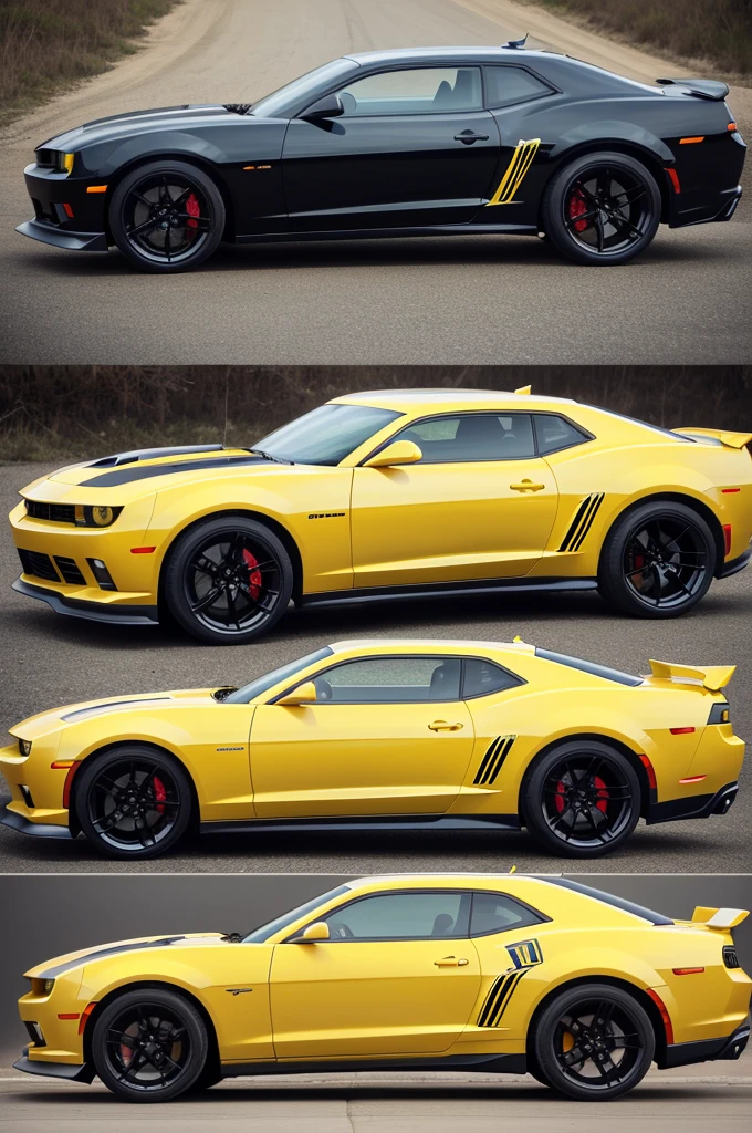Make a picture of the 2012 yellow camaro in a 2d drawing format