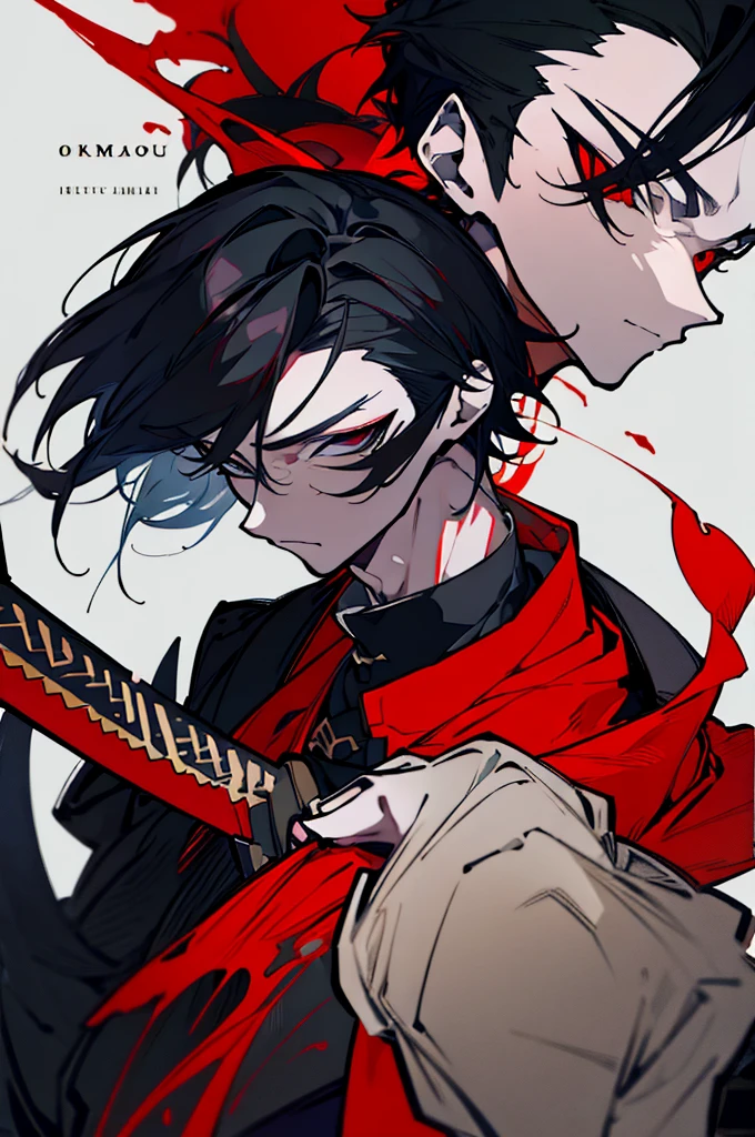 a close up of a person with a sword and a guy with a red dress, handsome guy in demon slayer art, best anime character design, detailed anime character art, anime character; full body art, anime character design a death god, character adoptable, handsome japanese demon boy, bloody + concept art, official character art, onmyoji detailed art, beautiful male god of death a close up of a person in a black dress with a gold belt, flowing white robes, white haired deity, genshin impact character, golden-black robes, picture of a male samurai and death god, d&d dark sun character art, official character art, portrait of ororo munroe, holding a katana, holding a katana, holding a katana, holding a katana, holding a katana, bloody, bloody, bloody, bloody, red effects, red effects, red effects, black hair, black hair, black hair, black hair, black hair