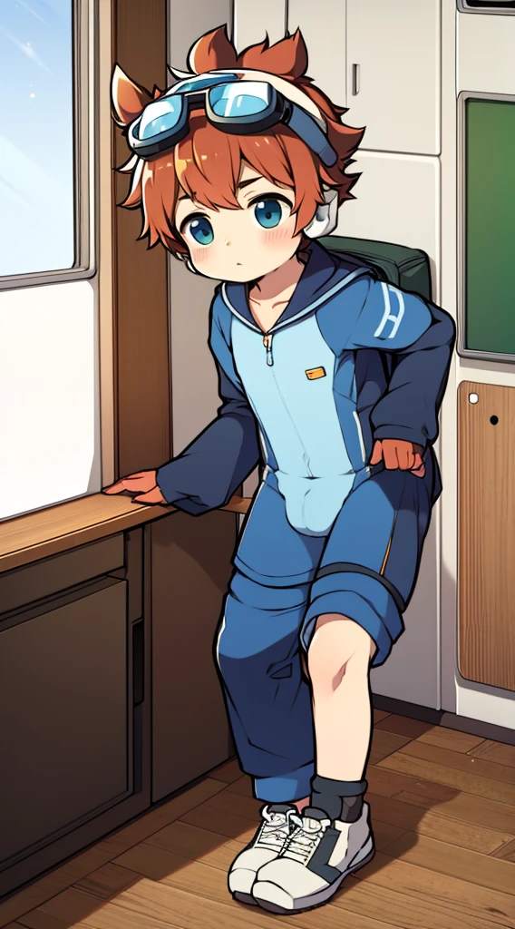 2D Shonen Shota,One-piece mountaineering suit,Put the headphones on your head,permanent,goggles,trumpet,Cow ears,sports shoes,classroom