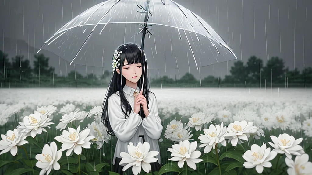 Rain and white flowers