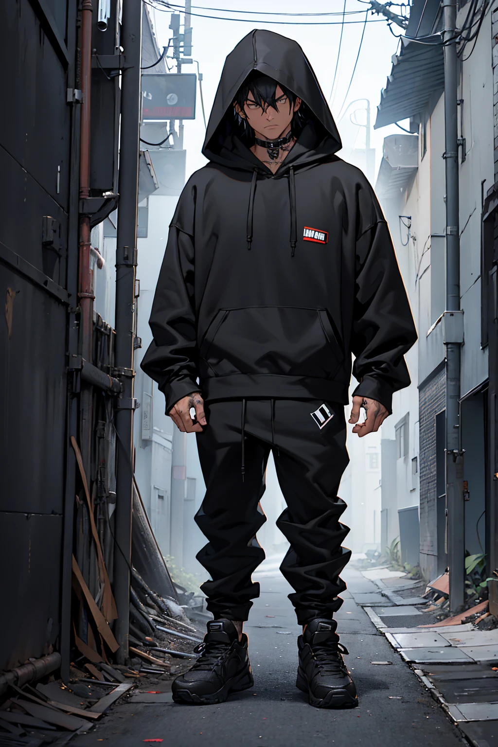 arafed man in a black hoodie standing with his hands on his hips, dressed black hoodie, in a black hoodie, hooded, wearing a dark hood, wearing a black hoodie, black hood, fear of god style, wearing an oversized hoodie, clothed in hooded, black hoodie, wearing a hoodie, wearing hoodie, streetwear, black oversized clothes