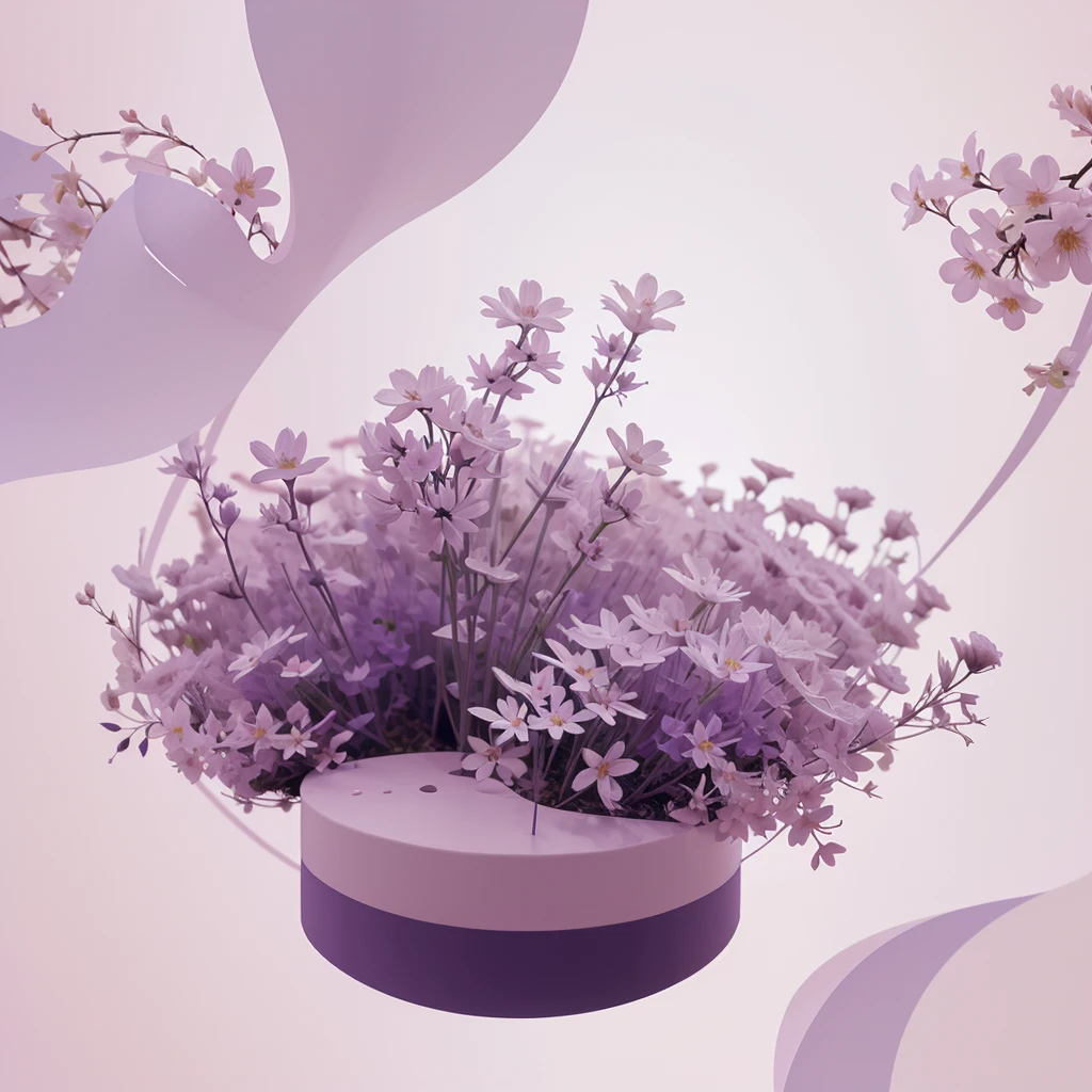 Abstract spring illustratin, minimal, vector, combination of natural and geometric, two-dimensional, using pale violet color tone, violet pastel color