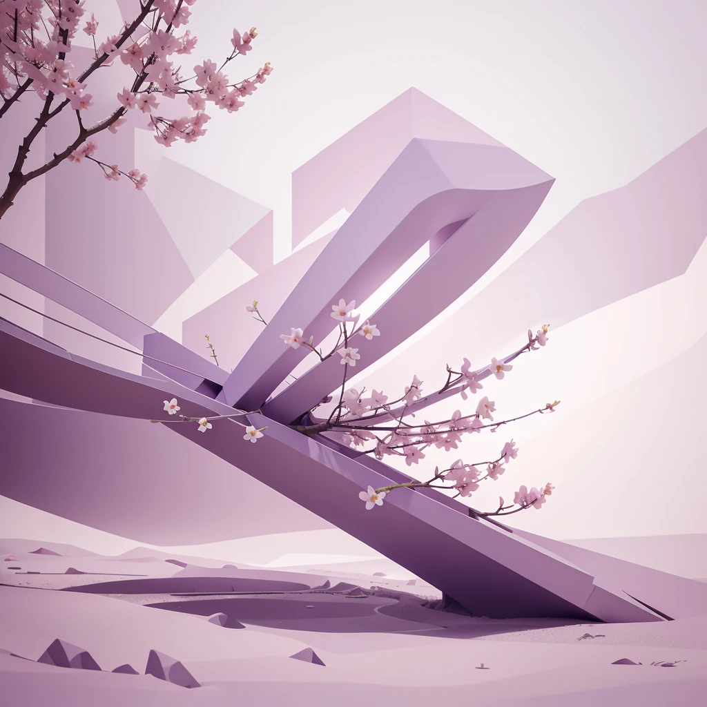 Abstract spring illustratin, minimal, vector, combination of natural and geometric, two-dimensional, using pale violet color tone, violet pastel color