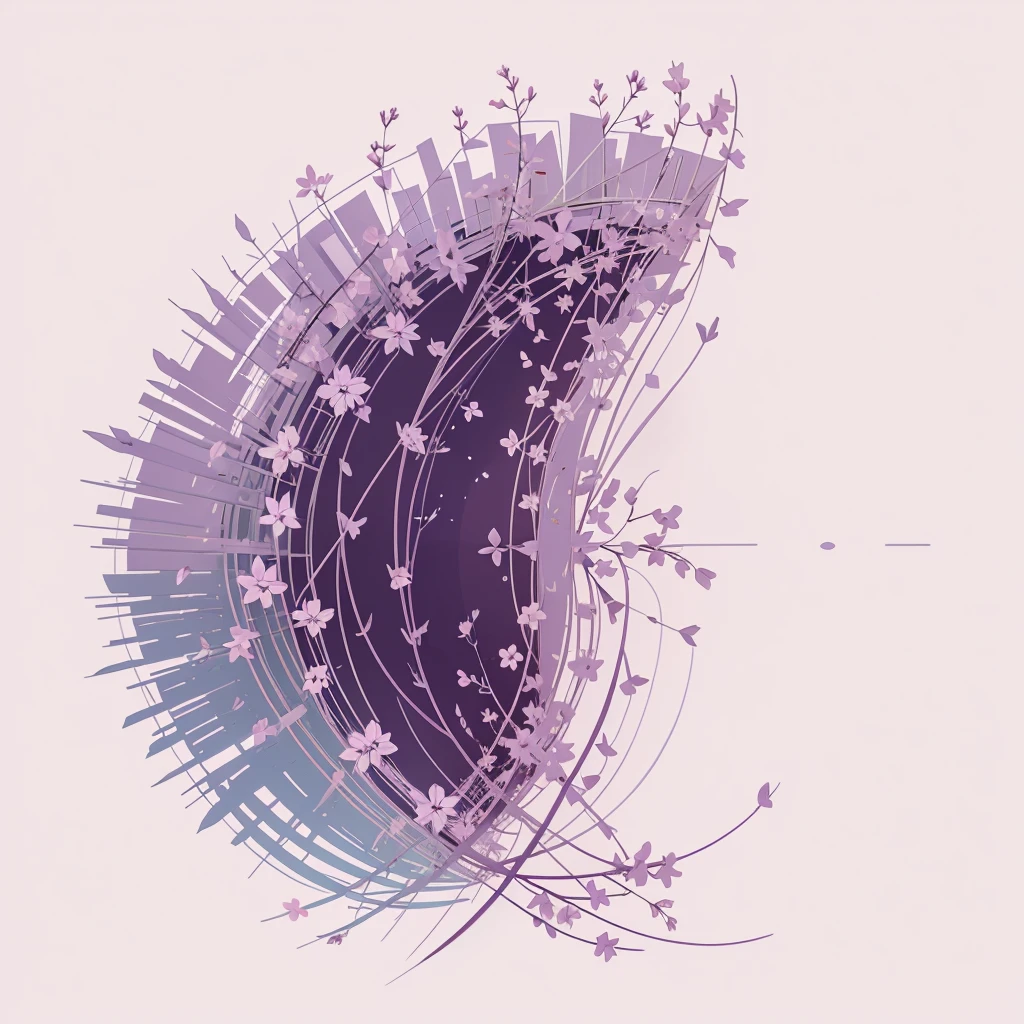 Abstract spring illustratin, minimal, vector, combination of natural and geometric, two-dimensional, using pale violet color tone, violet pastel color