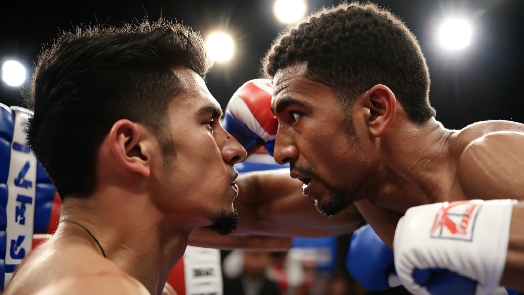 homem de 30 anos, lutador de boxe, vertical view, num ringue