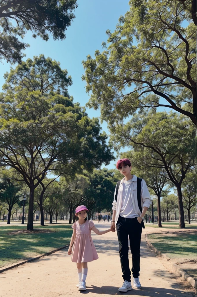 Yoongi de bts abrazando a su hija en un parque de diversiones