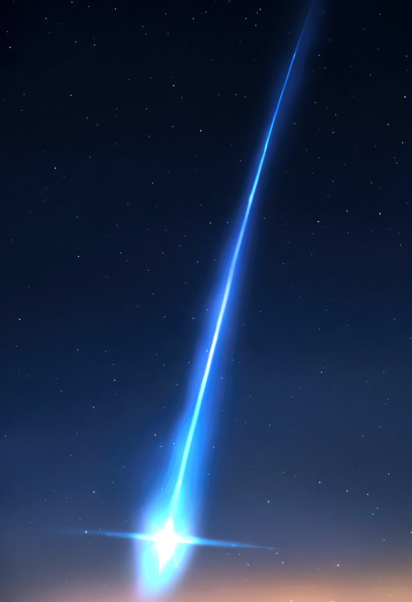A simple blue meteor streaking across the night sky