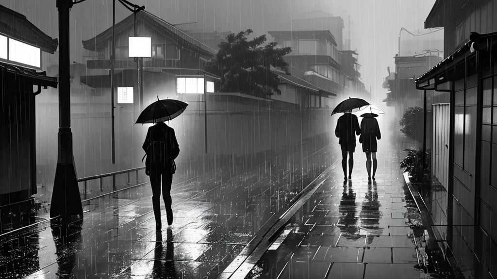 in the rain、Walking back view