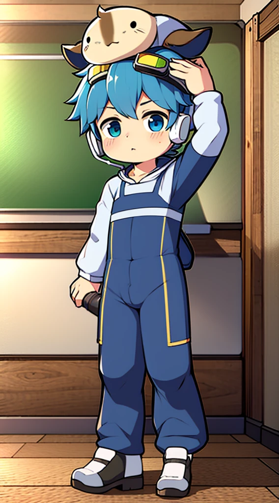 2D Shonen Shota,One-piece mountaineering suit,Put the headphones on your head,permanent,goggles,trumpet,Cow ears,sports shoes,classroom
