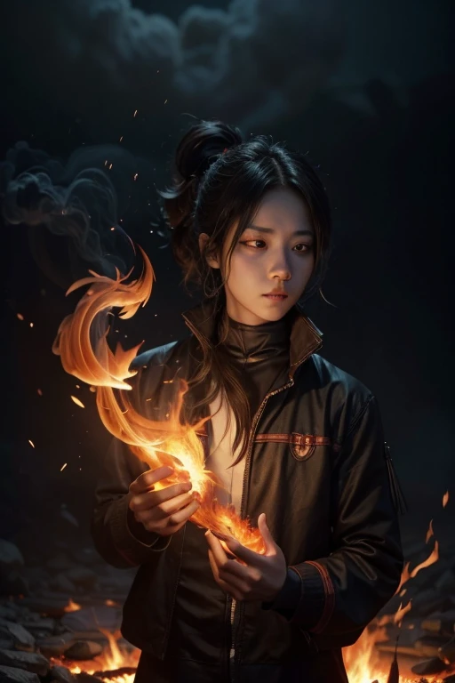 Niji Mode. Magical fire in the form and state of smoke, smoky flames, smoke made from fire, texture of smoke, colors of fire. After Effects, special effects, 3D animation. Arcane special effects, Demon Slayer style powers.