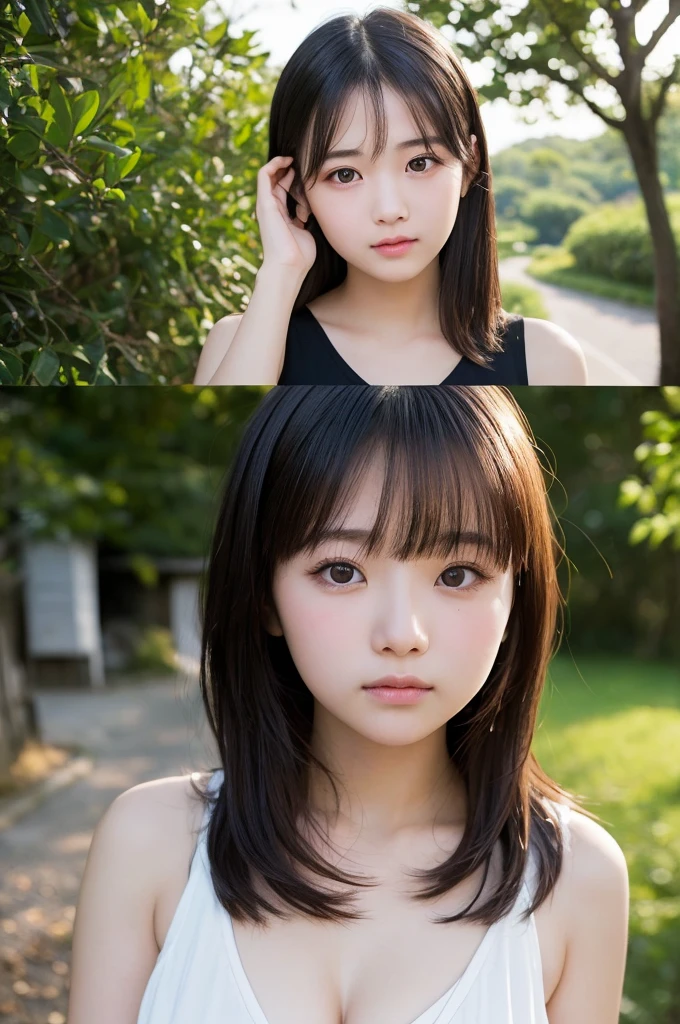 (masterpiece, highest quality:1.2), 8k, 12 years old, 85mm, official art, RAW photo, スーパースリムなスレンダーbeautiful girl, (full nude下Half body、show me your ears、naked girl photoshoot、full nude, cute face, close, Half body, Biolace, gardenia, beautiful girl, school uniform, thighs, Turn around and stand on the station platform, looking at the viewer, no makeup, (A slightly troubled look), Face of embarrassment、nervous pose、film grain, chromatic aberration, sharp focus, face light, clear lighting, Ten generations, detailed face, background bokeh, (dark red tie:1.1)、((((((two girls))))))、((((((2人のfull nude女子高生)))))