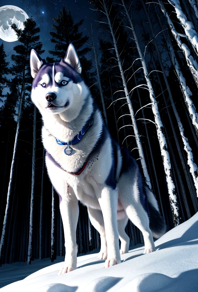 Siberian husky in the forest.Rin々A good appearance、Moonlit Night