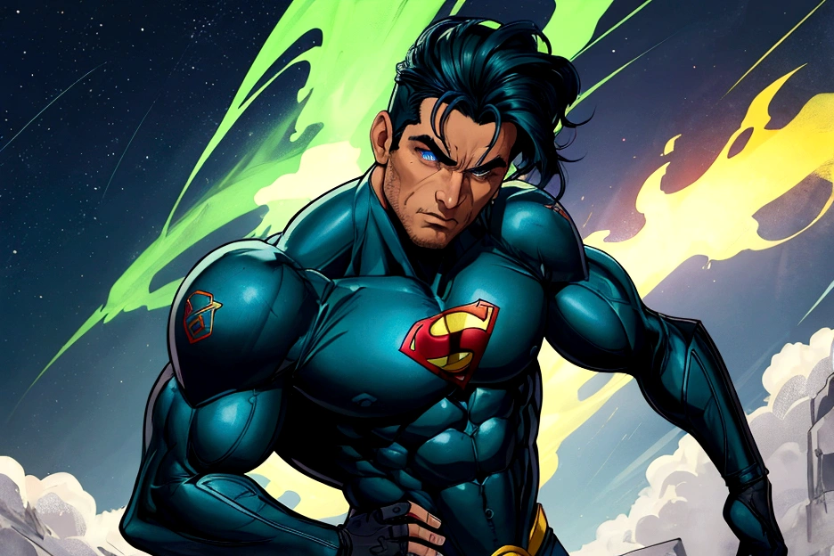 homem Morcego,olhos, alto, chunk, musculoso, terno preto e verde neon, detalhes em verde neon no terno, melhor qualidade, parte mestre, Cabo preto longo, orelhas curtas no capacete, olhos brancos, sem alunos, serious face, terno ultra detalhado, Rosto detalhado, pose poderosa, melhor qualidade, high resolution:1.2, cinto de ultilidade cinza escuro, Noite, atmosfera escura, Cabo Fluindo, Premiado, sombra, volumetric lighting. Na manga, , Superman abdominais, Somente, cabelos pretos, May azul, olhos azuis, May, cabo, boca fechada, crossed arms, peitorais grandes, Foco masculino, musculoso, musculoso masculino, chest lift, Peitorais, capa vermelha, cabelo curto, fundo simples, sozinho, Super hero, parte superior do corpo , ((parte mestre))