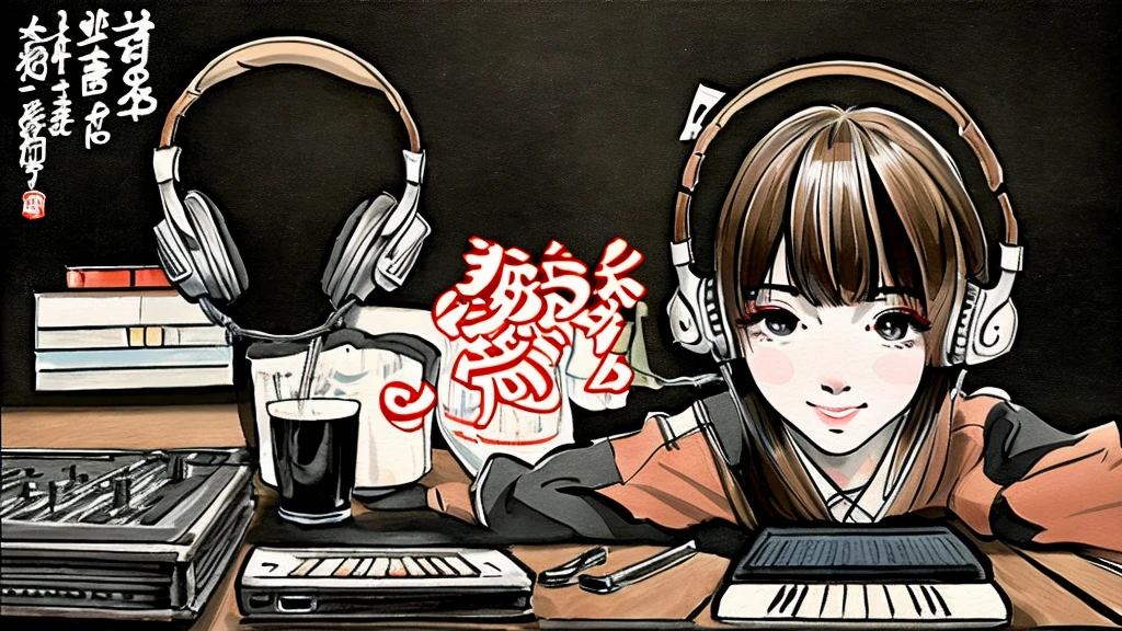 Japanese painting、music、headphone、DJ