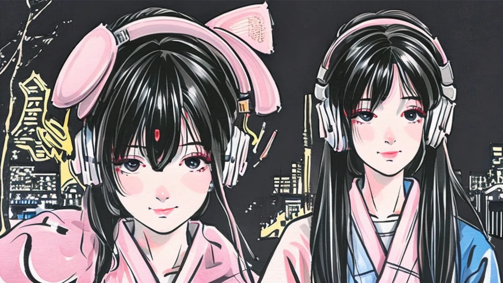 Ukiyo-e、music、headphone、DJ