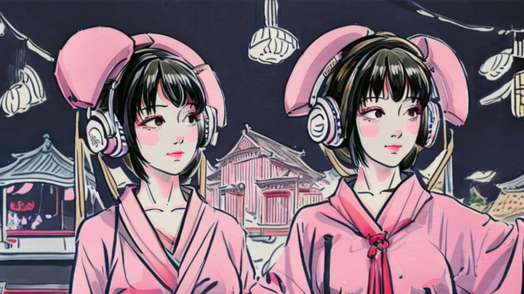 Ukiyo-e、music、headphone、DJ