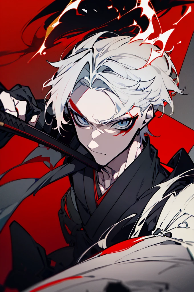 a close up of a person with a sword and a guy with a red dress, handsome guy in demon slayer art, best anime character design, detailed anime character art, anime character; full body art, anime character design a death god, character adoptable, handsome japanese demon boy, bloody + concept art, official character art, onmyoji detailed art, beautiful male god of death a close up of a person in a black dress with a gold belt, flowing white robes, white haired deity, genshin impact character, golden-black robes, picture of a male samurai and death god, d&d dark sun character art, official character art, portrait of ororo munroe, holding a katana, holding a katana, holding a katana, holding a katana, holding a katana, bloody, bloody, bloody, bloody, red and golden effects, red and golden effects, red effects, golden effects, black and white hair, black and white hair, black and white hair, black and white hair, black and white hair, golden effects, golden effects