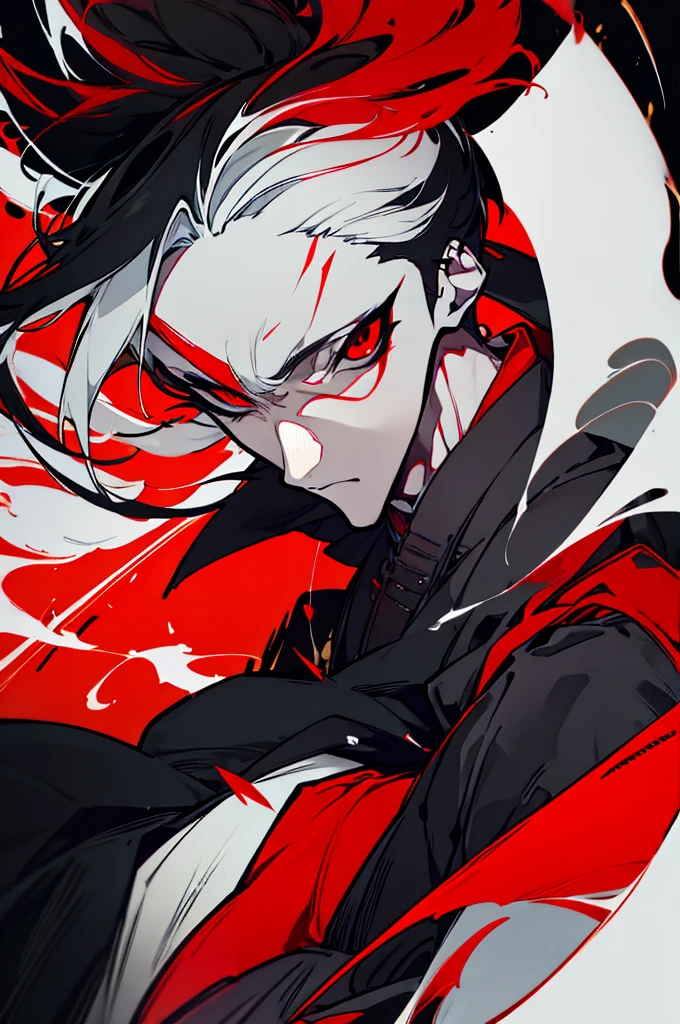 a close up of a person with a sword and a guy with a red dress, handsome guy in demon slayer art, best anime character design, detailed anime character art, anime character; full body art, anime character design a death god, character adoptable, handsome japanese demon boy, bloody + concept art, official character art, onmyoji detailed art, beautiful male god of death a close up of a person in a black dress with a gold belt, flowing white robes, white haired deity, genshin impact character, golden-black robes, picture of a male samurai and death god, d&d dark sun character art, official character art, portrait of ororo munroe, holding a katana, holding a katana, holding a katana, holding a katana, holding a katana, bloody, bloody, bloody, bloody, red and golden effects, red and golden effects, red effects, golden effects, black and white hair, black and white hair, black and white hair, black and white hair, black and white hair, golden effects, golden effects