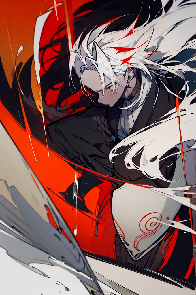 a close up of a person with a sword and a guy with a red dress, handsome guy in demon slayer art, best anime character design, detailed anime character art, anime character; full body art, anime character design a death god, character adoptable, handsome japanese demon boy, bloody + concept art, official character art, onmyoji detailed art, beautiful male god of death a close up of a person in a black dress with a gold belt, flowing white robes, white haired deity, genshin impact character, golden-black robes, picture of a male samurai and death god, d&d dark sun character art, official character art, portrait of ororo munroe, holding a katana, holding a katana, holding a katana, holding a katana, holding a katana, bloody, bloody, bloody, bloody, red and golden effects, red and golden effects, red effects, golden effects, black and white hair, black and white hair, black and white hair, black and white hair, black and white hair, golden effects, golden effects