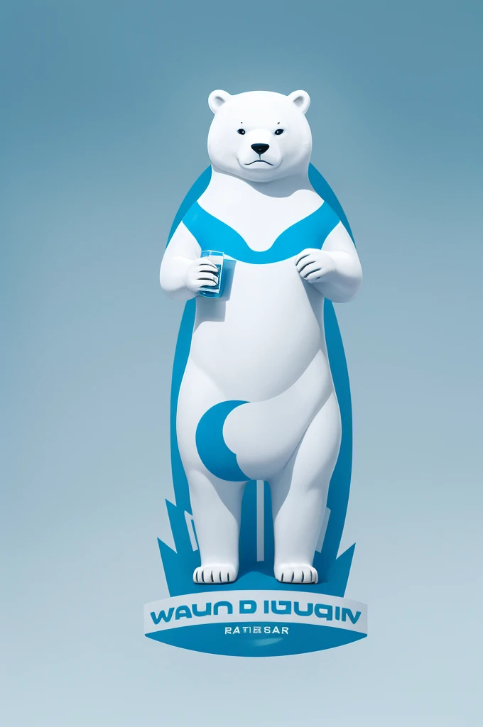 A sleek and modern logo design of a water distribution company named Marcelo d'água. The logo features a stylized polar bear standing upright on its hind legs, holding a glass of beer in its paws. The bear's eyes are adorned with a subtle glint, as if it's smiling. The overall design is crisp and clean, with a sense of approachability and friendliness. The colors used are primarily white and blue, representing the frosty and refreshing nature of the brand's beer.