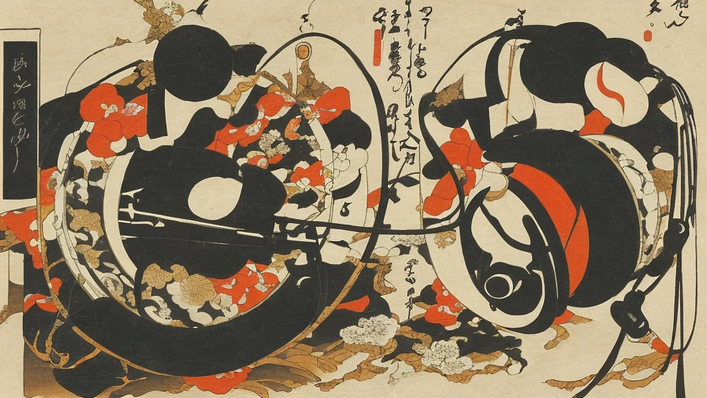 Japanese painting、music、headphone、DJ、record