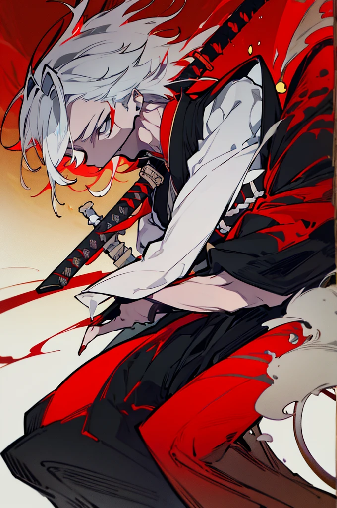 a close up of a person with a sword and a guy with a red dress, handsome guy in demon slayer art, best anime character design, detailed anime character art, anime character; full body art, anime character design a death god, character adoptable, handsome japanese demon boy, bloody + concept art, official character art, onmyoji detailed art, beautiful male god of death a close up of a person in a black dress with a gold belt, flowing white robes, black haired deity, genshin impact character, golden-black robes, picture of a male samurai and death god, d&d dark sun character art, official character art, holding a katana, holding a katana, holding a katana, holding a katana, holding a katana, bloody, bloody, bloody, bloody, red and golden effects, red and golden effects, red effects, golden effects, black and white hair, black and white hair, black and white hair, black and white hair, black and white hair, golden effects, golden effects